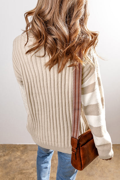 Cable-Knit Color Block Round Neck Boho Sweater - Spirit and Rebel [Spirit and Rebel]   