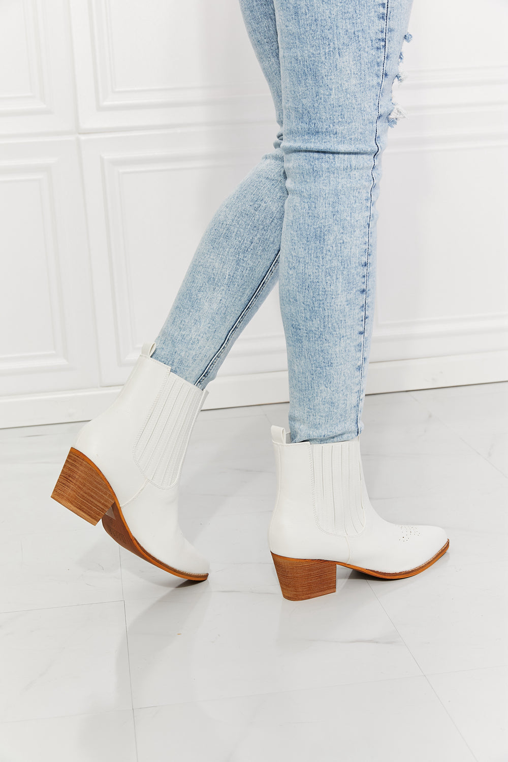 MMShoes Love the Journey Stacked Heel Chelsea Boot in White [Spirit and Rebel]   