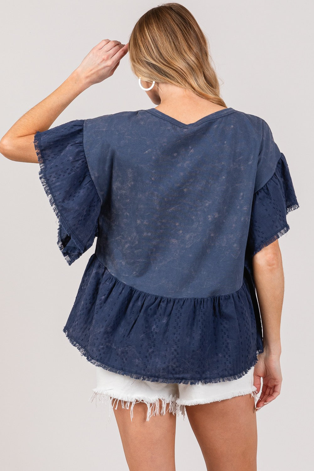 Ruffle Sleeve Washed Short Sleeve Boho Blouse - Spirit and Rebel [Spirit and Rebel]   