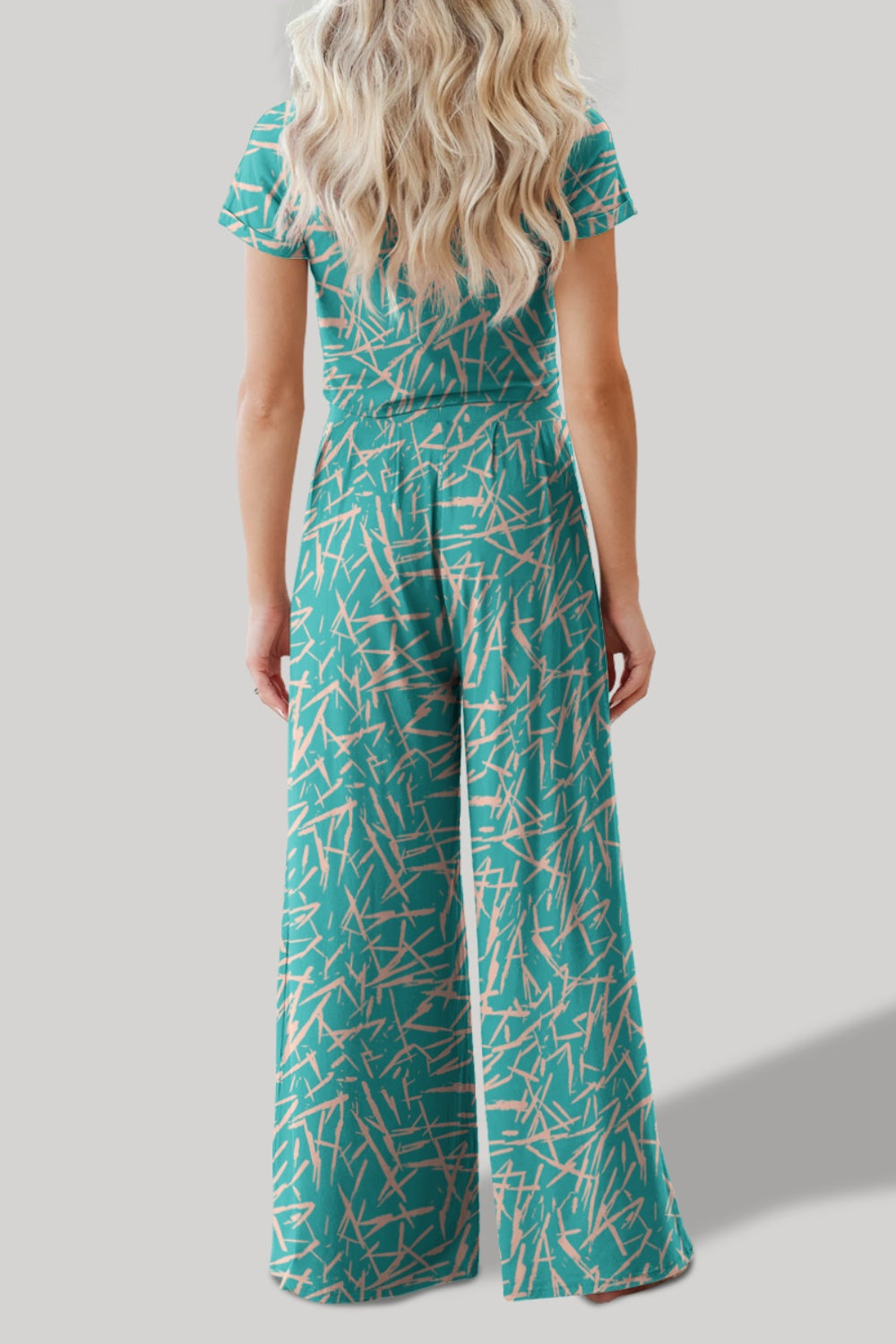 Printed Round Neck Short Sleeve Boho Top and Pants Set [Spirit and Rebel]   