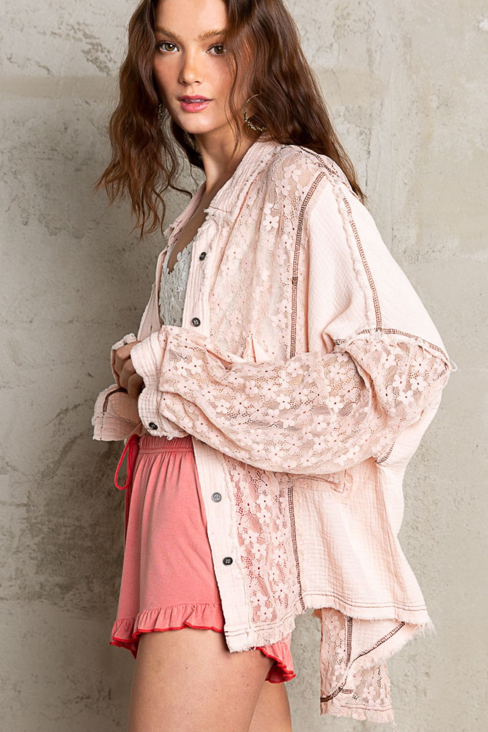 Oversize Lace Button-Down Boho Shirt - Spirit and Rebel [Spirit and Rebel]   