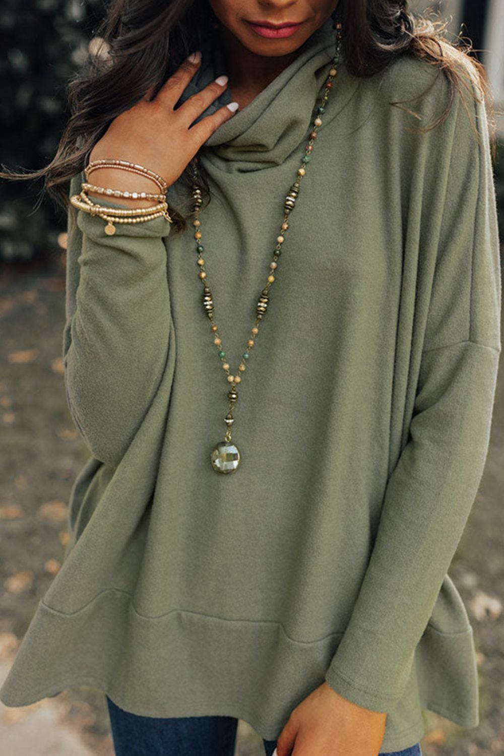 Side Slit High-Low Cowl Neck Long Sleeve Boho Blouse [Spirit and Rebel]