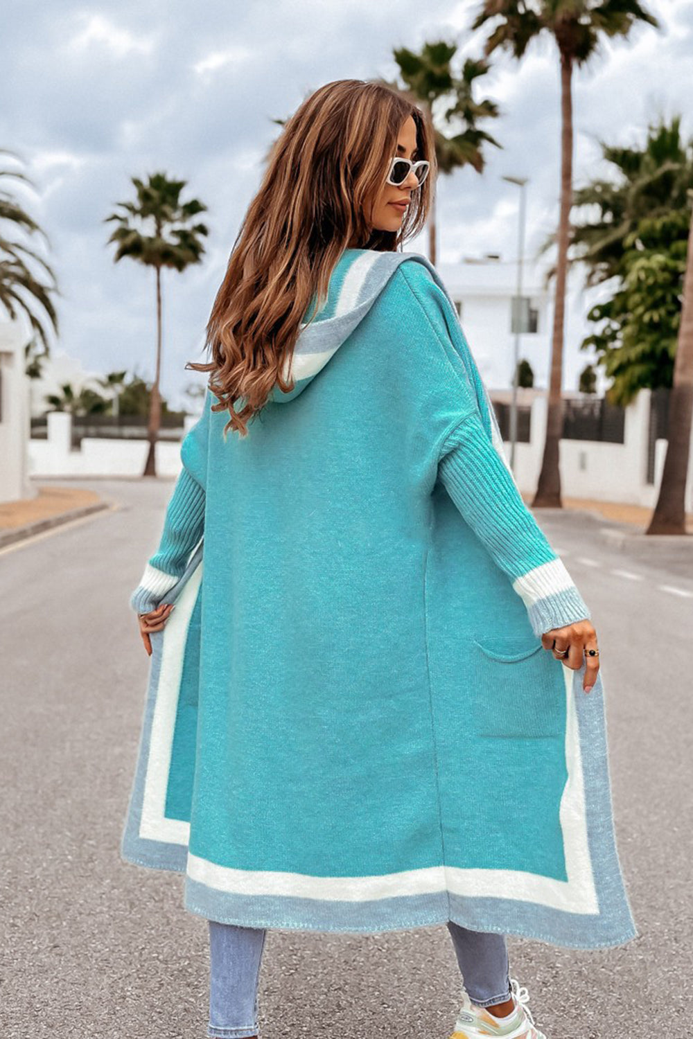 Pocketed Contrast Long Sleeve Hooded Boho Cardigan [Spirit and Rebel]   