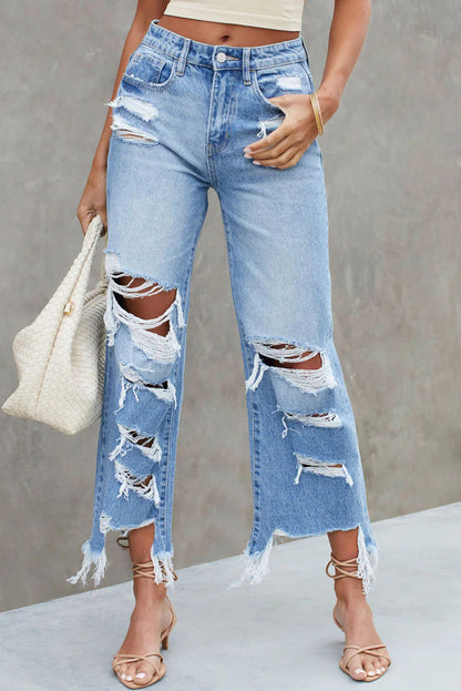 Distressed Raw Hem Boho Jeans with Pockets [Spirit and Rebel] Light 6 