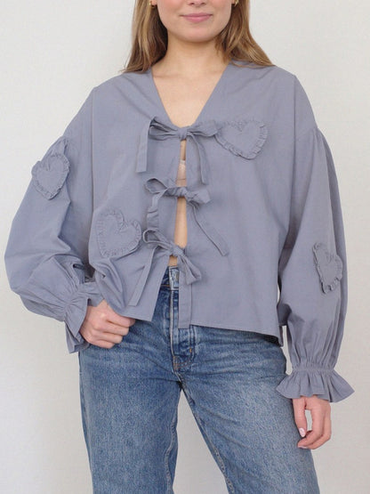 Spirit and Rebel Tied Flounce Sleeve Bohemian Blouse [Spirit and Rebel] Lavender S 