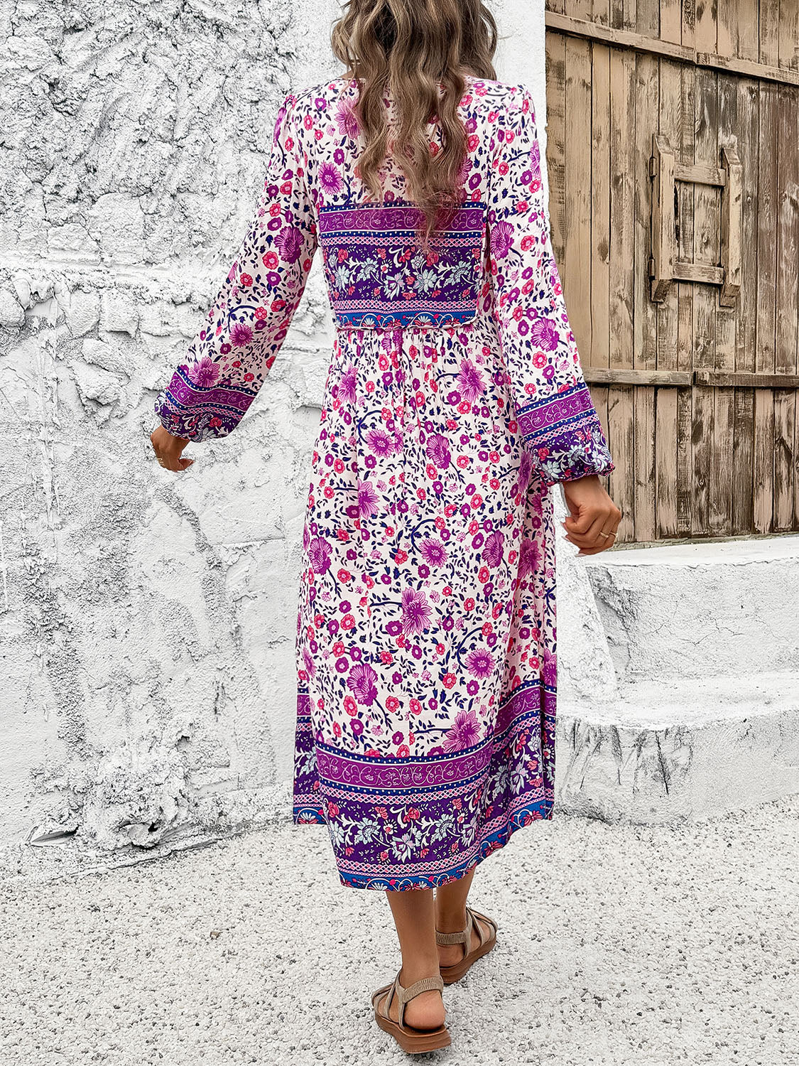 Tassel Tied Printed Long Sleeve Boho Dress [Spirit and Rebel]   