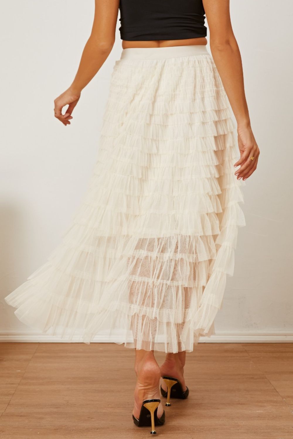 Ruched High Waist Tiered Boho Skirt [Spirit and Rebel]   