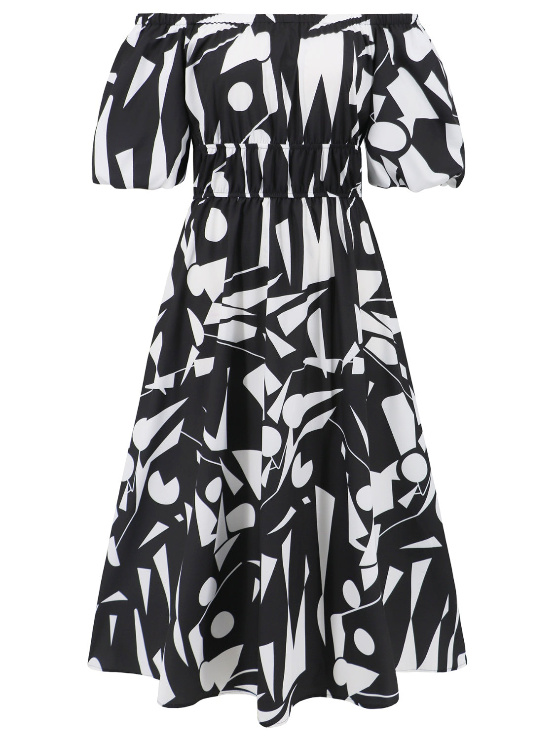 Printed Off-Shoulder Balloon Sleeve Dress [Spirit and Rebel]   