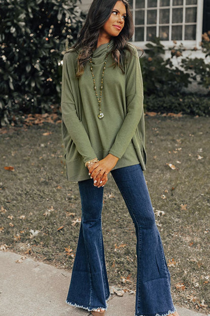 Side Slit High-Low Cowl Neck Long Sleeve Boho Blouse [Spirit and Rebel]