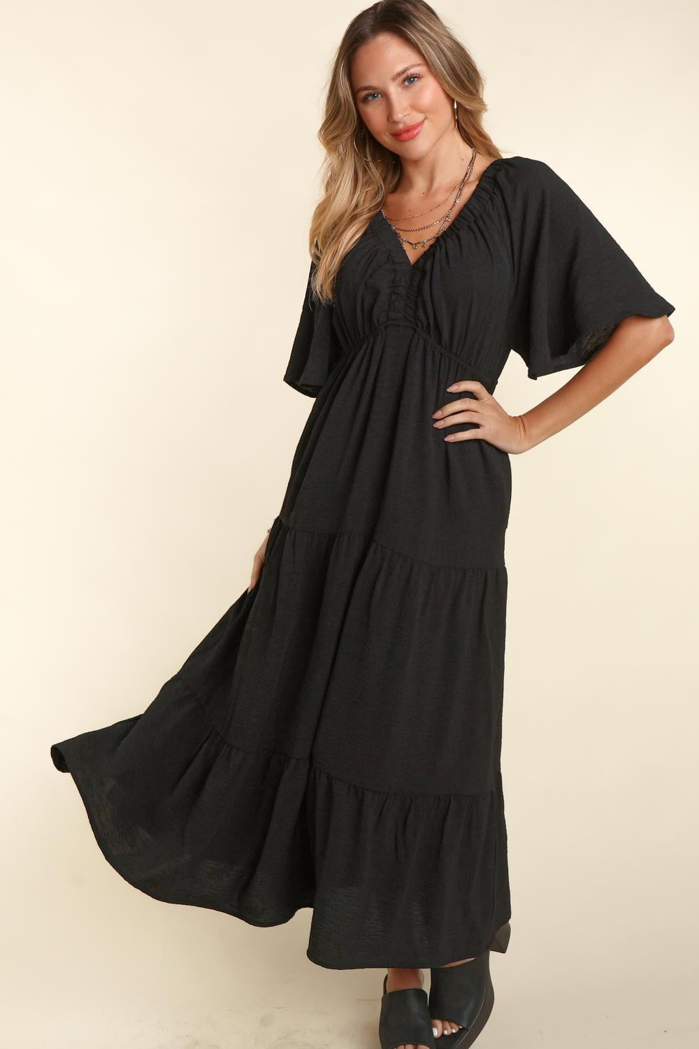 Spirit and Rebel Tiered Babydoll Boho Maxi Boho Dress with Side Pocket [Spirit and Rebel]   