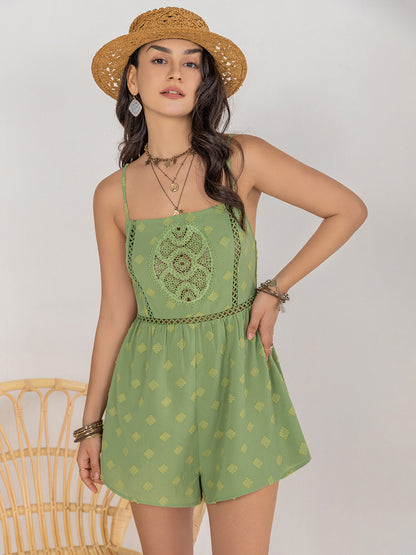 Square Neck Spaghetti Strap Boho Romper - Spirit and Rebel [Spirit and Rebel]   