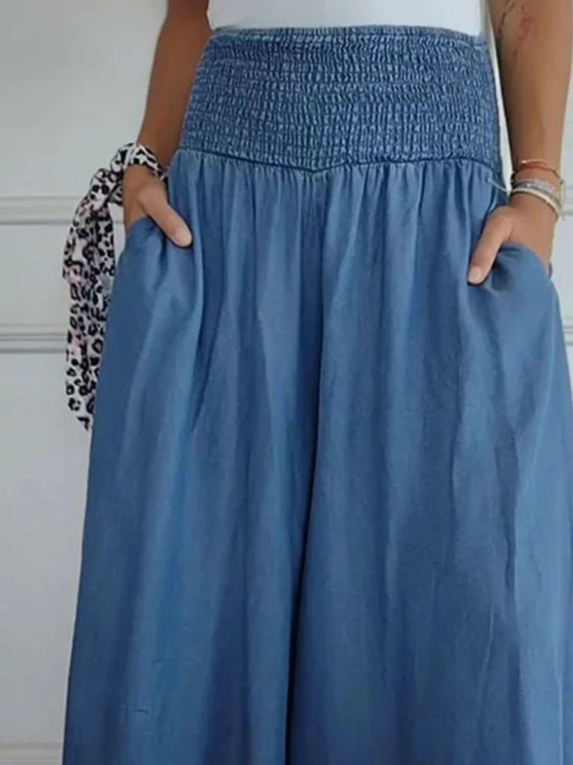 Spirit and Rebel Plus Size Smocked Wide Leg Boho Pants with Pockets [Spirit and Rebel]   