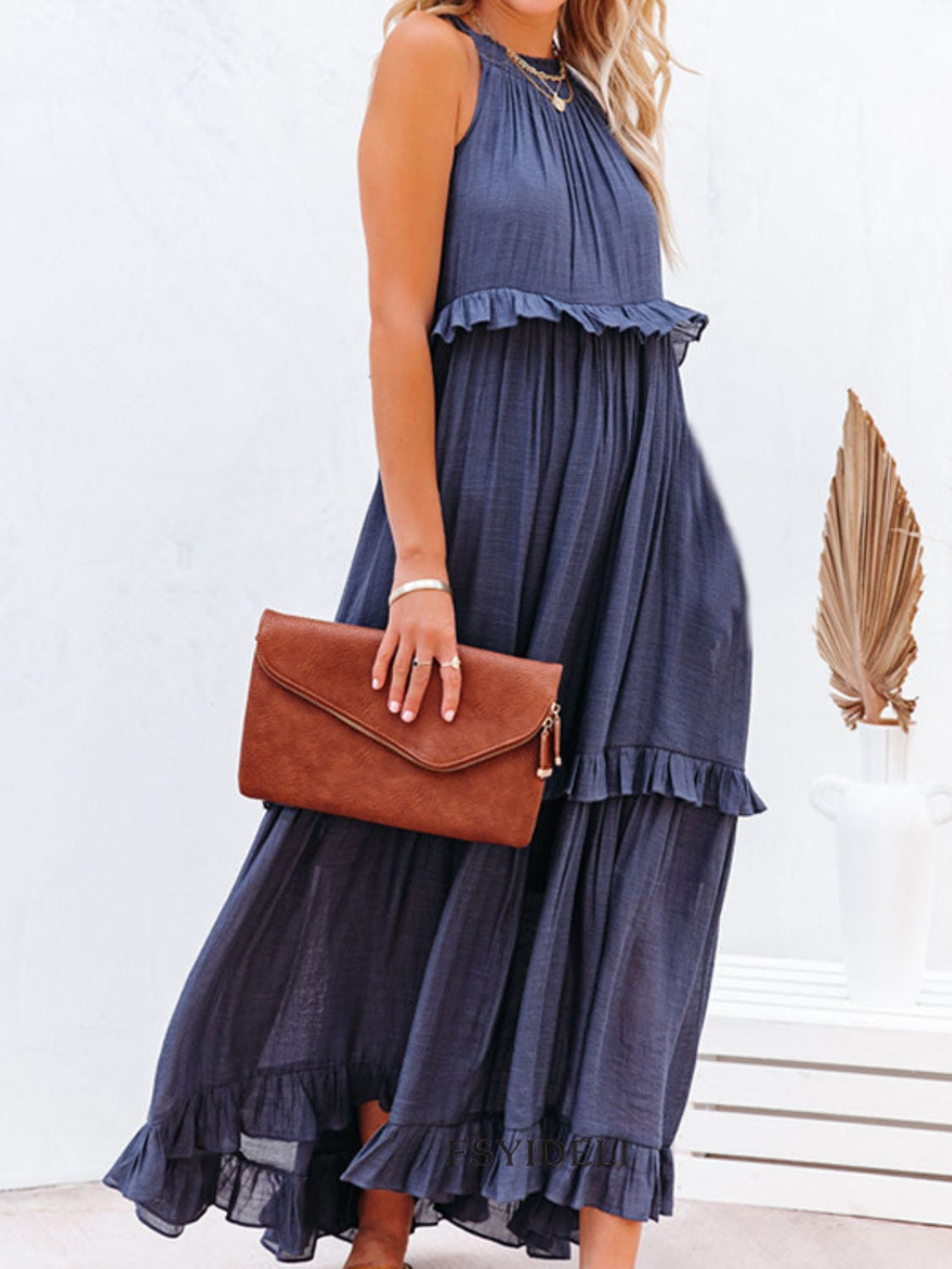 Ruffled Sleeveless Boho Maxi Dress with Pockets [Spirit and Rebel]   