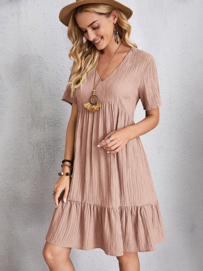 Plus Size V-Neck Short Sleeve Boho Dress - Spirit and Rebel [Spirit and Rebel]   