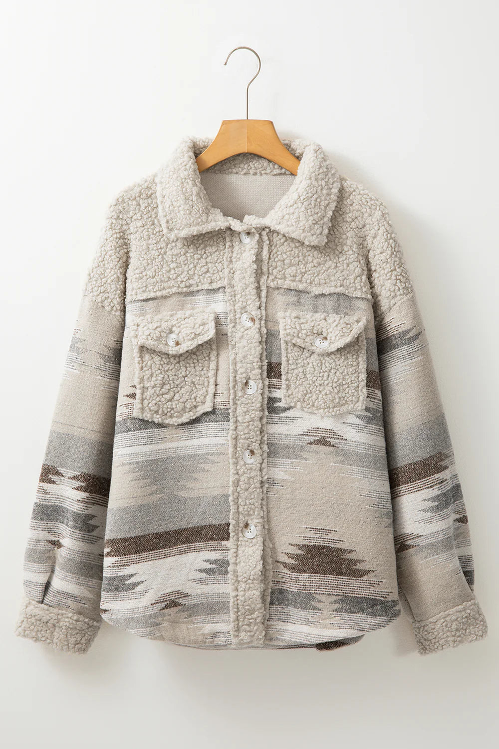 Geometric Button Up Long Sleep Fuzzy Jacket [Spirit and Rebel]