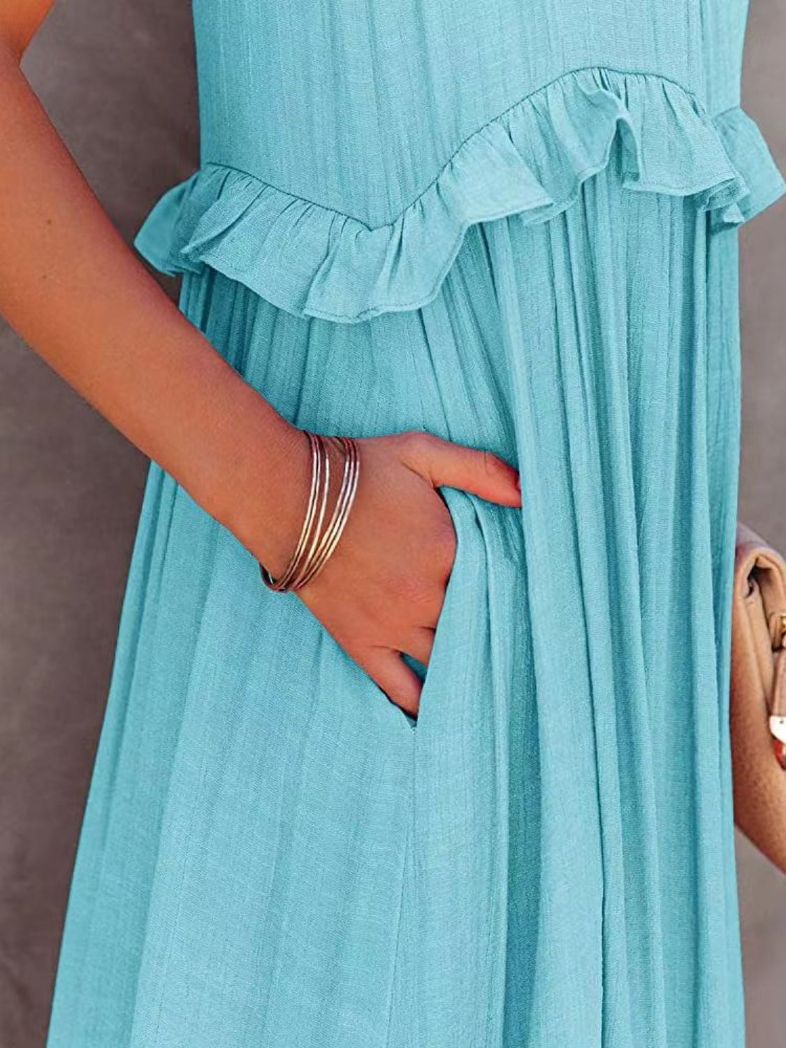 Ruffled Sleeveless Boho Maxi Dress with Pockets [Spirit and Rebel]   