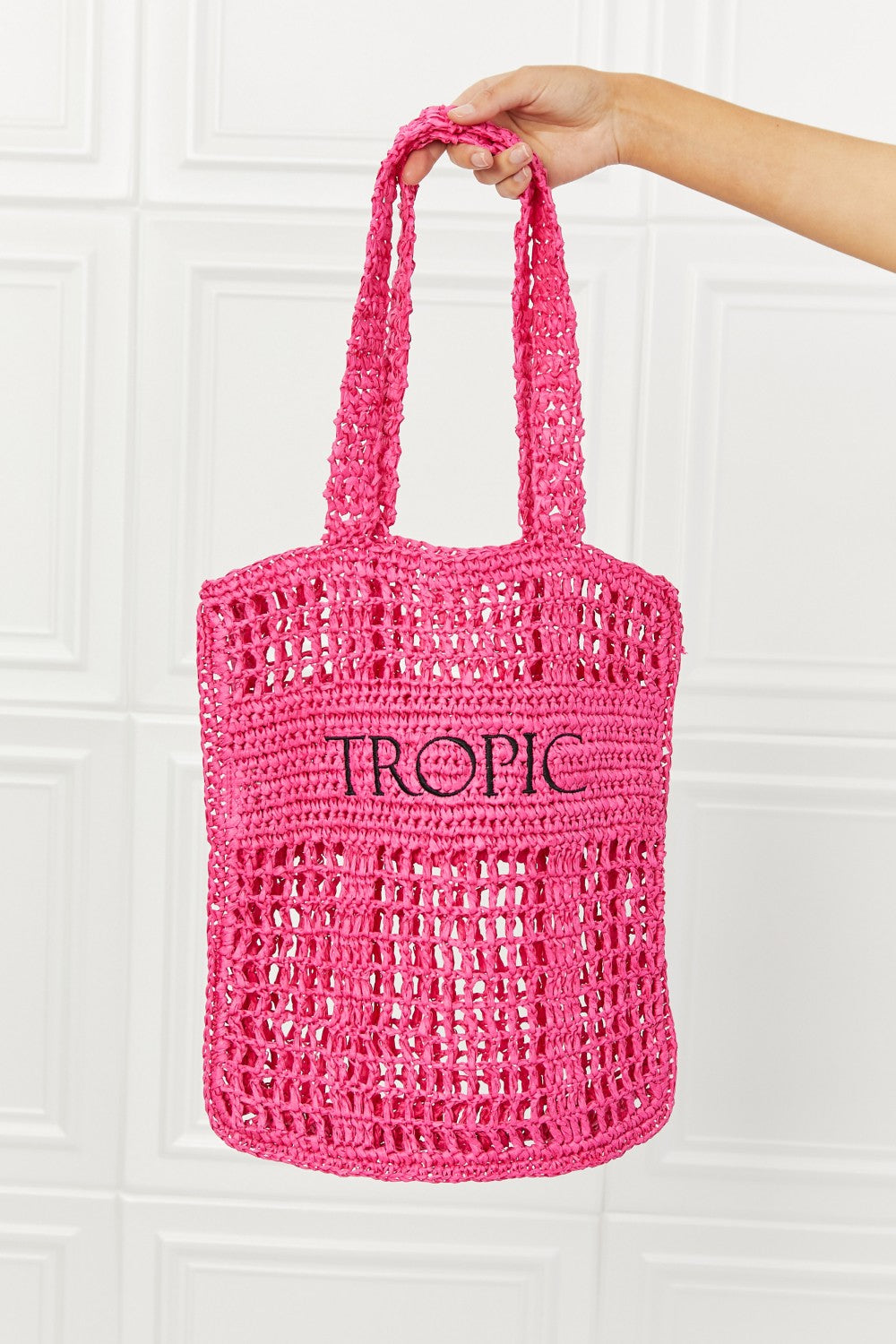 Fame Tropic Babe Staw Tote Bag [Spirit and Rebel] Hot Pink One Size