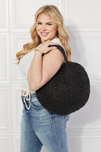 Justin Taylor Beach Date Straw Rattan Handbag in Black [Spirit and Rebel]