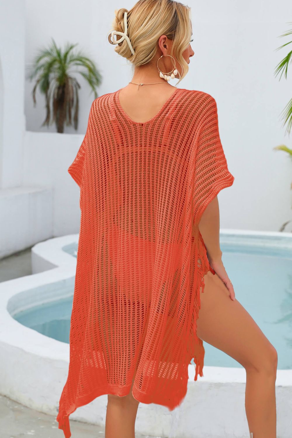 Fringe Trim Openwork Cover Up Sunset and Swim