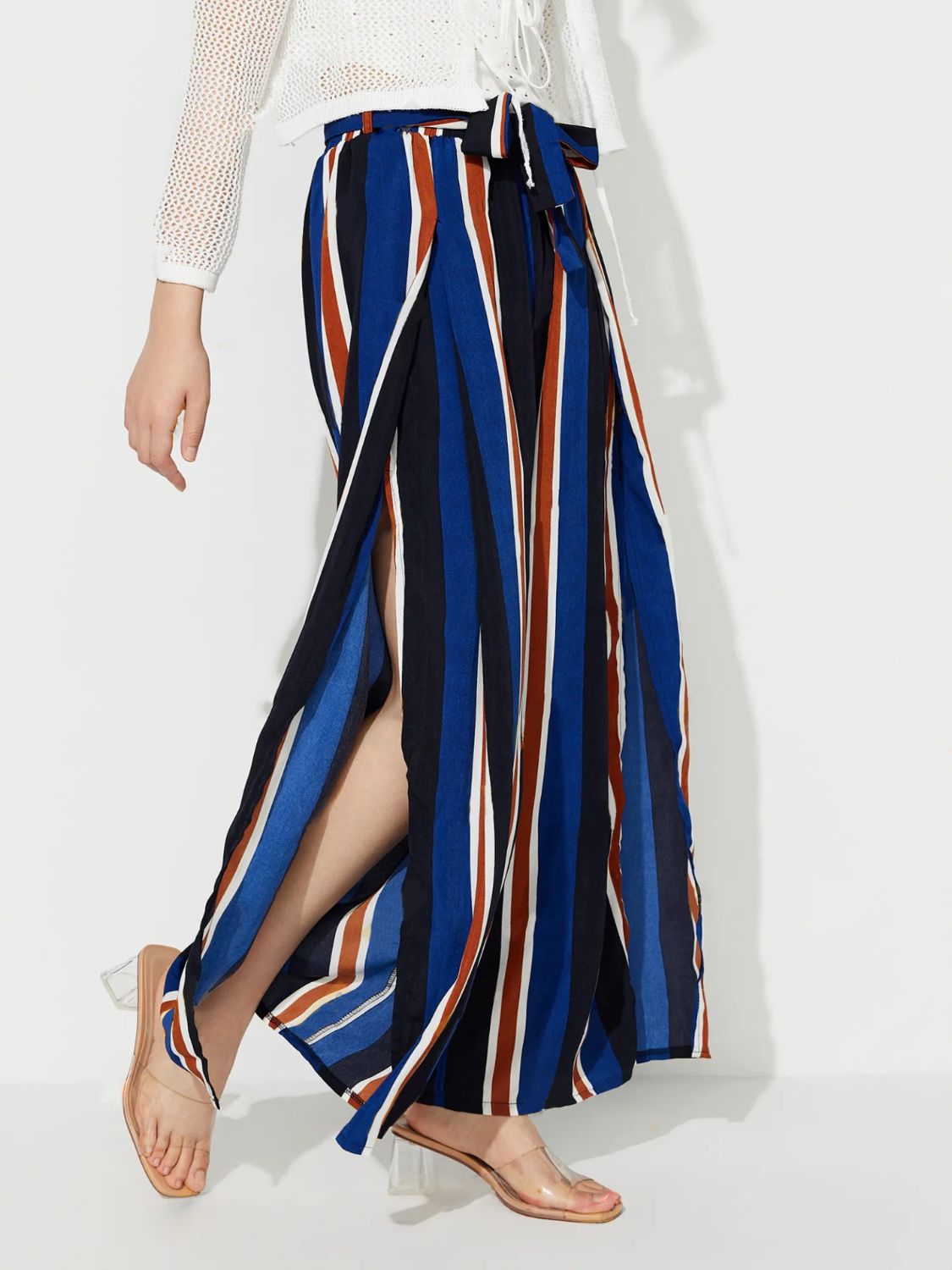 Spirit and Rebel Side Slit Contrast Wide Leg Boho Pants [Spirit and Rebel]   