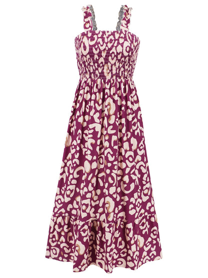 Smocked Printed Square Neck Sleeveless Boho Dress [Spirit and Rebel]   