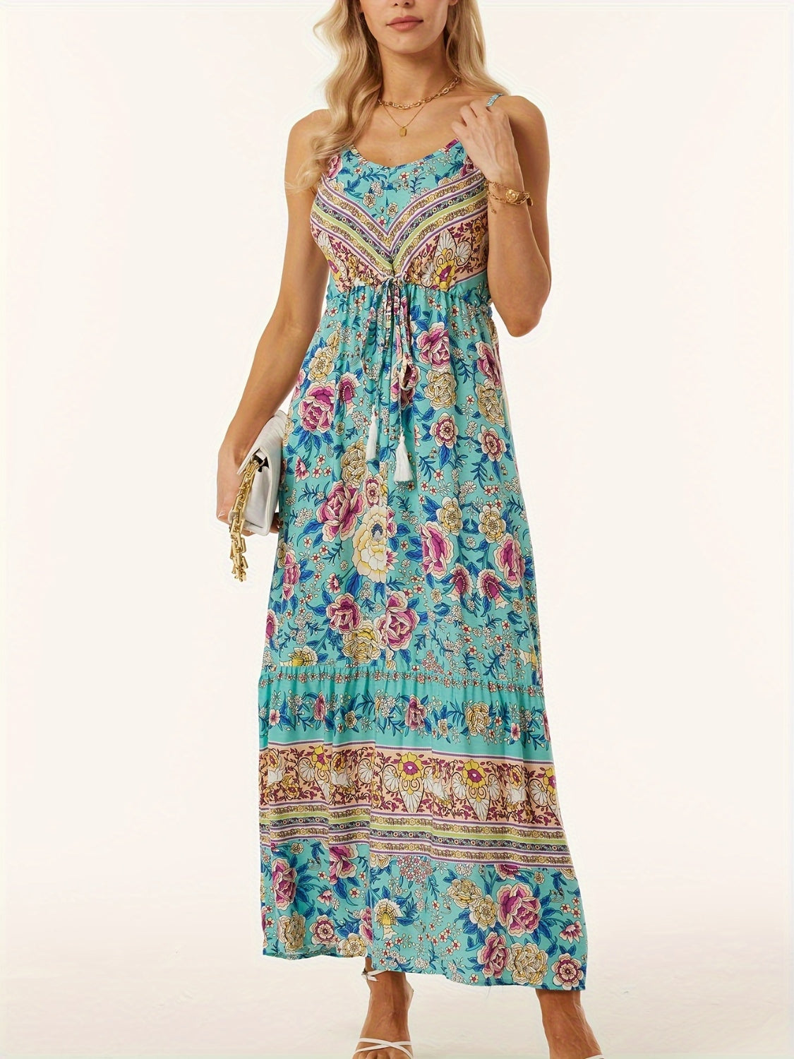 Printed Scoop Neck Midi Cami Boho Dress [Spirit and Rebel]   