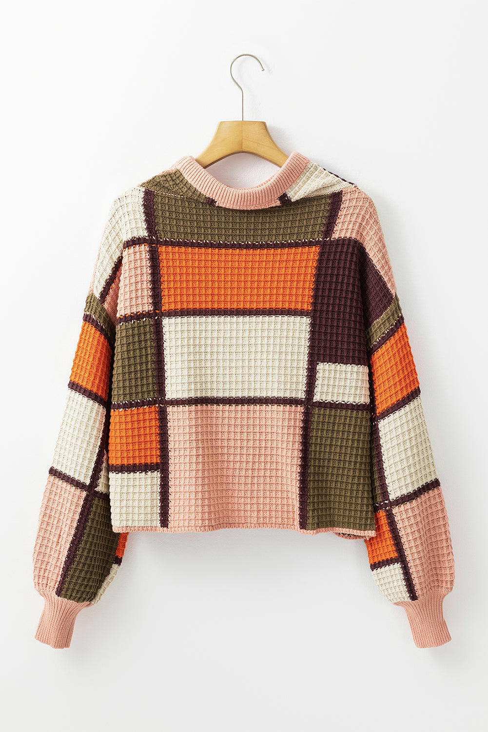 Drawstring Color Block Mock Neck Boho Sweater [Spirit and Rebel]   