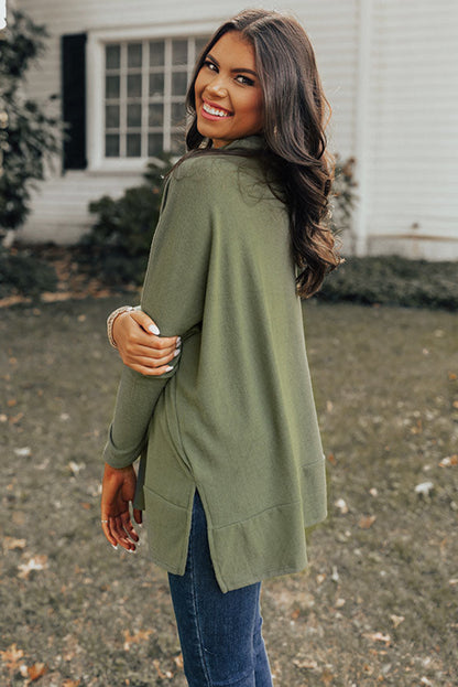 Side Slit High-Low Cowl Neck Long Sleeve Boho Blouse [Spirit and Rebel]