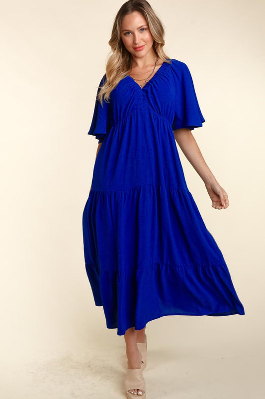 Tiered Babydoll Maxi Boho Dress with Side Pocket - Spirit and Rebel [Spirit and Rebel] Royal S 