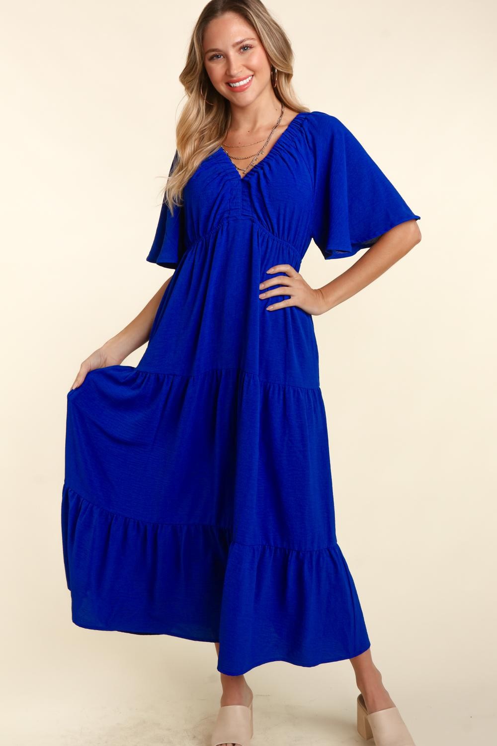 Tiered Babydoll Maxi Boho Dress with Side Pocket - Spirit and Rebel [Spirit and Rebel]   