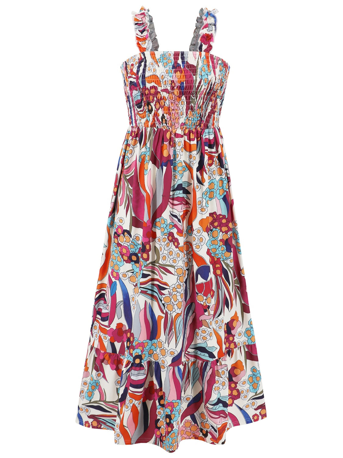 Smocked Printed Square Neck Sleeveless Boho Dress [Spirit and Rebel]   