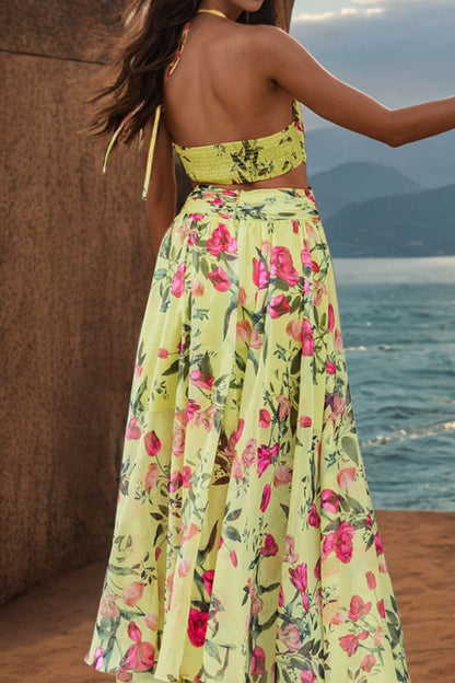 Backless Printed Plunge Sleeveless Dress [Spirit and Rebel]   