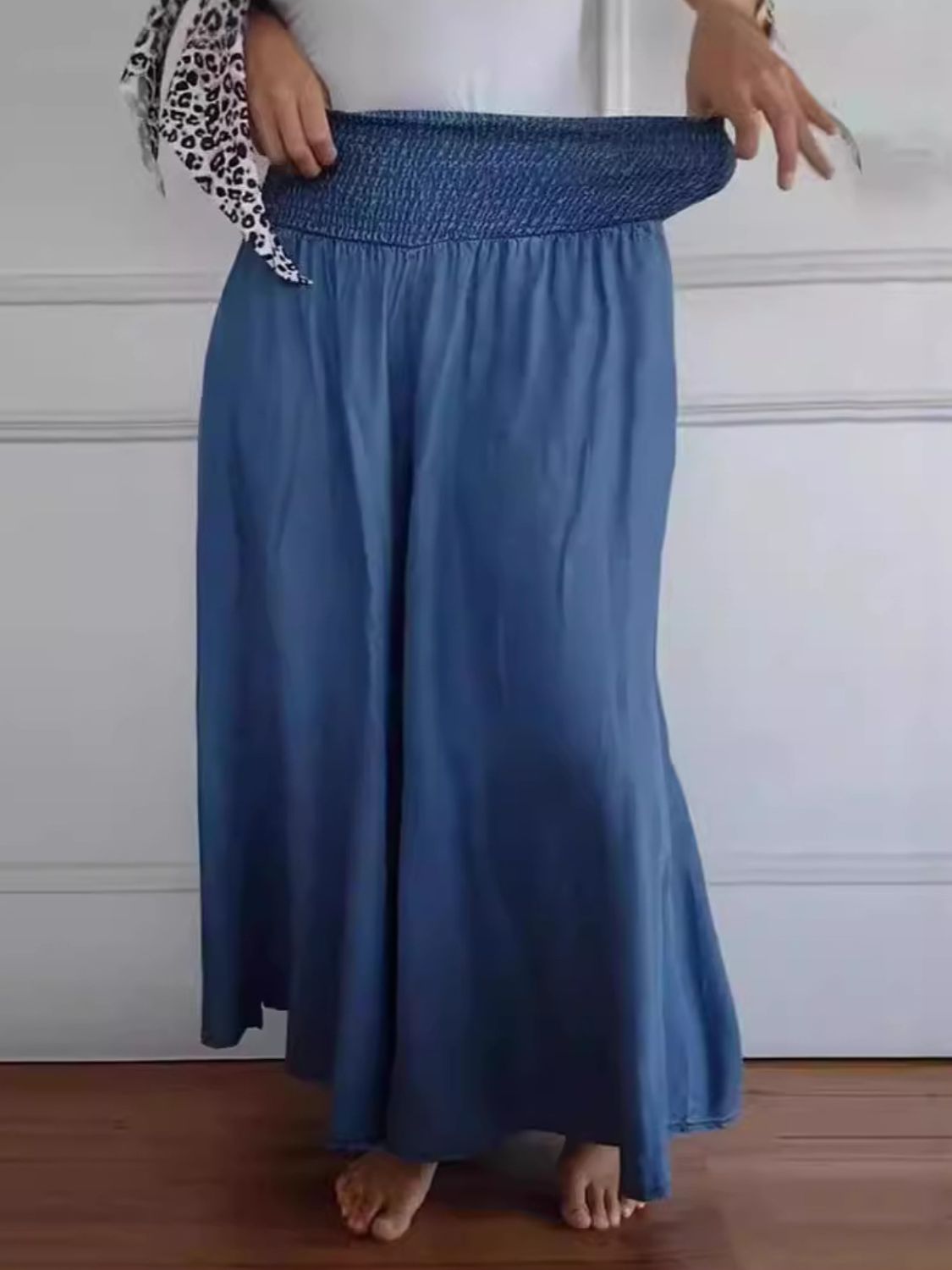 Spirit and Rebel Plus Size Smocked Wide Leg Boho Pants with Pockets [Spirit and Rebel]   