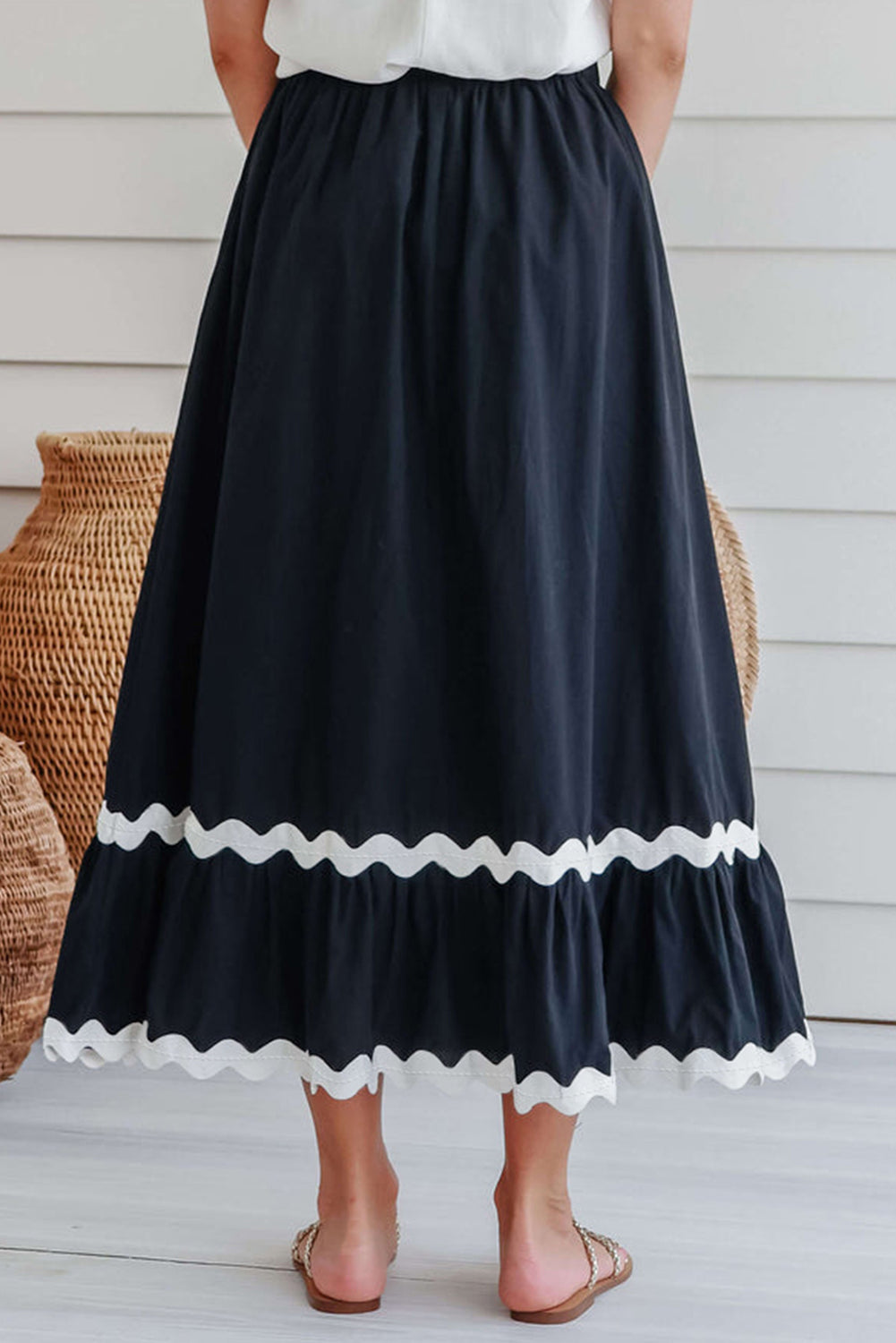 Contrast Trim Elastic Waist Boho Skirt [Spirit and Rebel]   