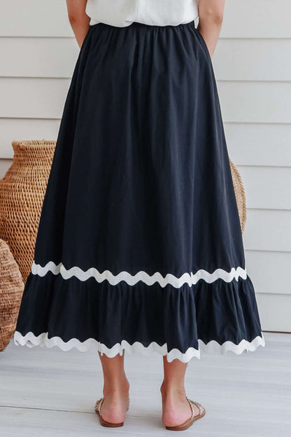 Contrast Trim Elastic Waist Boho Skirt [Spirit and Rebel]   