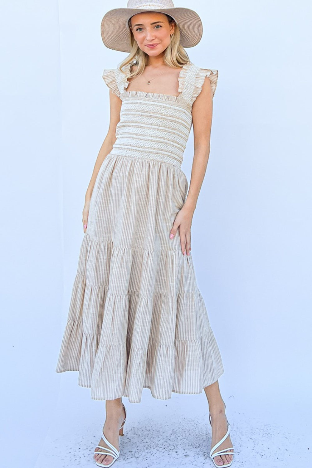 And The Why Linen Striped Ruffle Boho Dress [Spirit and Rebel]   