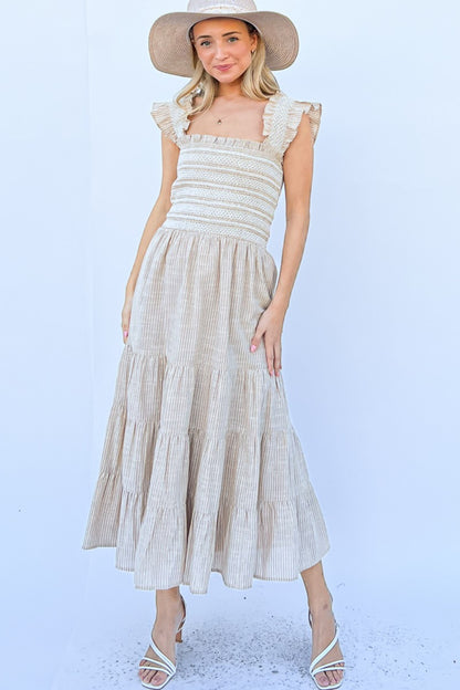 And The Why Linen Striped Ruffle Boho Dress [Spirit and Rebel]   