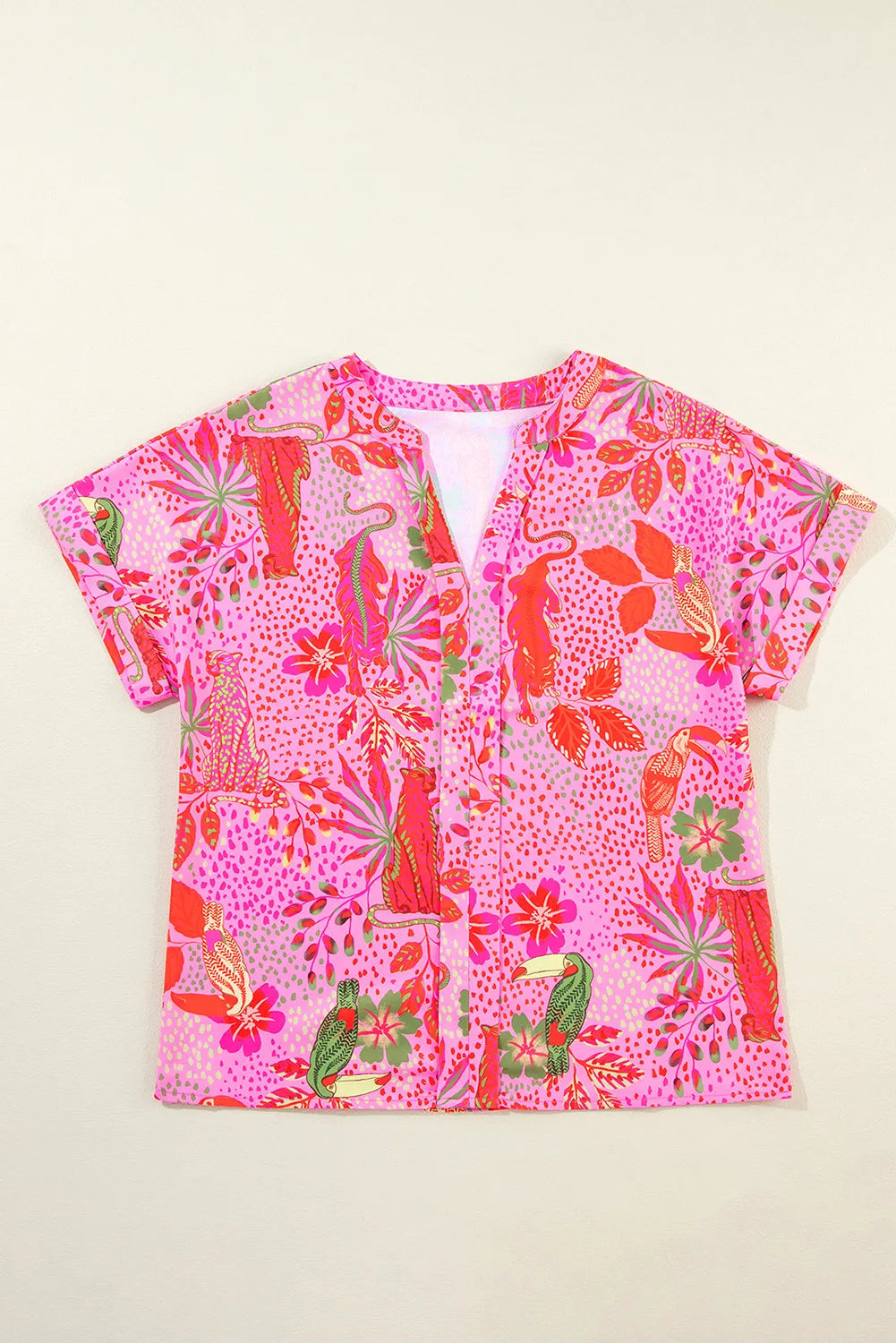 Printed Notched Short Sleeve Boho Top - Spirit and Rebel [Spirit and Rebel]   