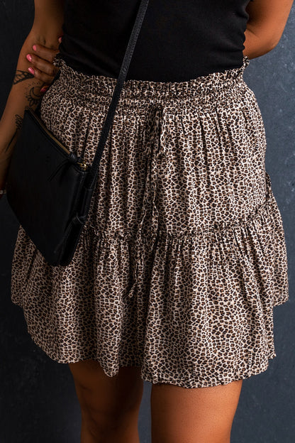 Frill Leopard Elastic Waist Skirt [Spirit and Rebel]   