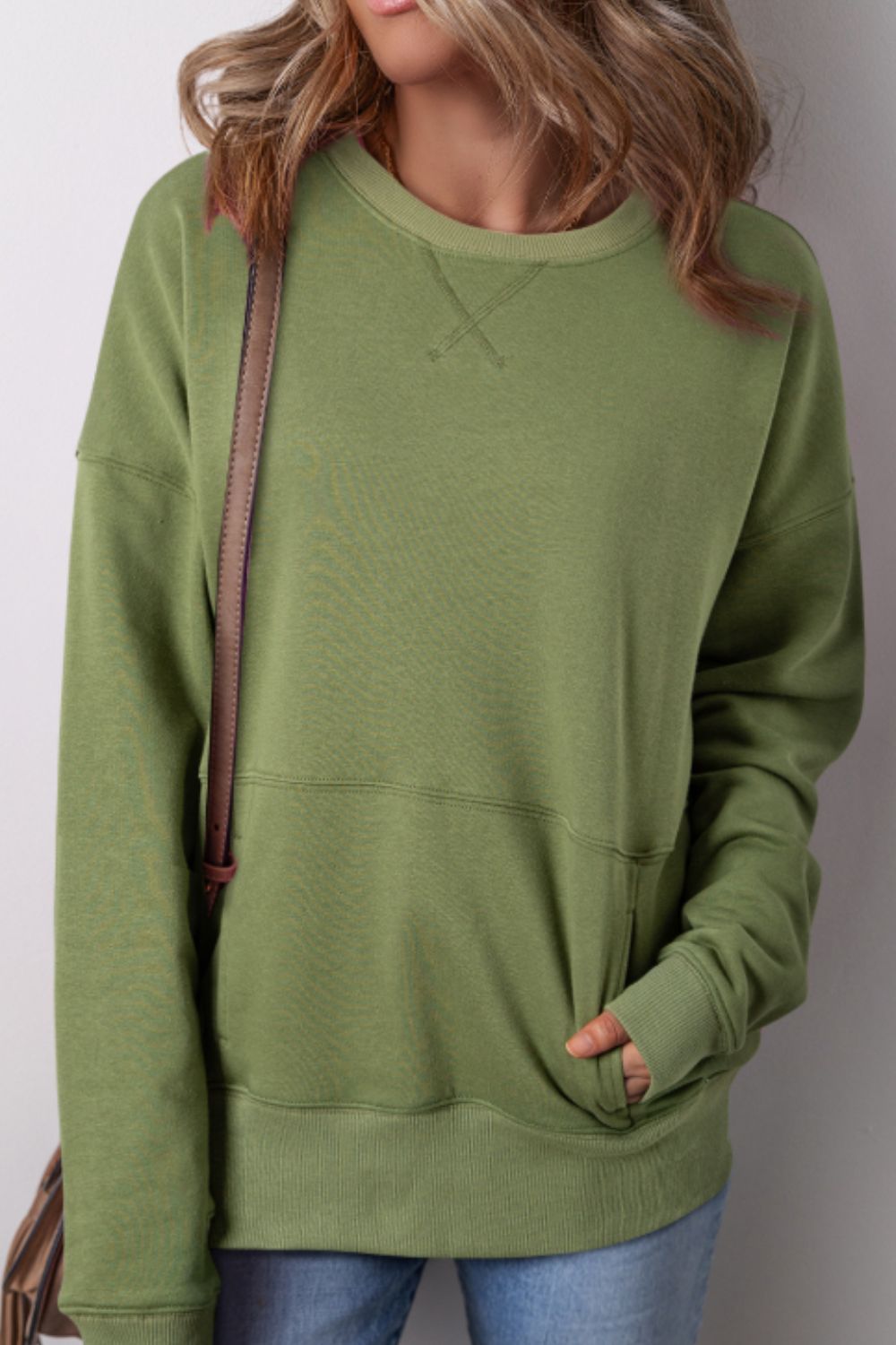 Solid Color Round Neck Long Sleeve Sweatshirt [Spirit and Rebel]