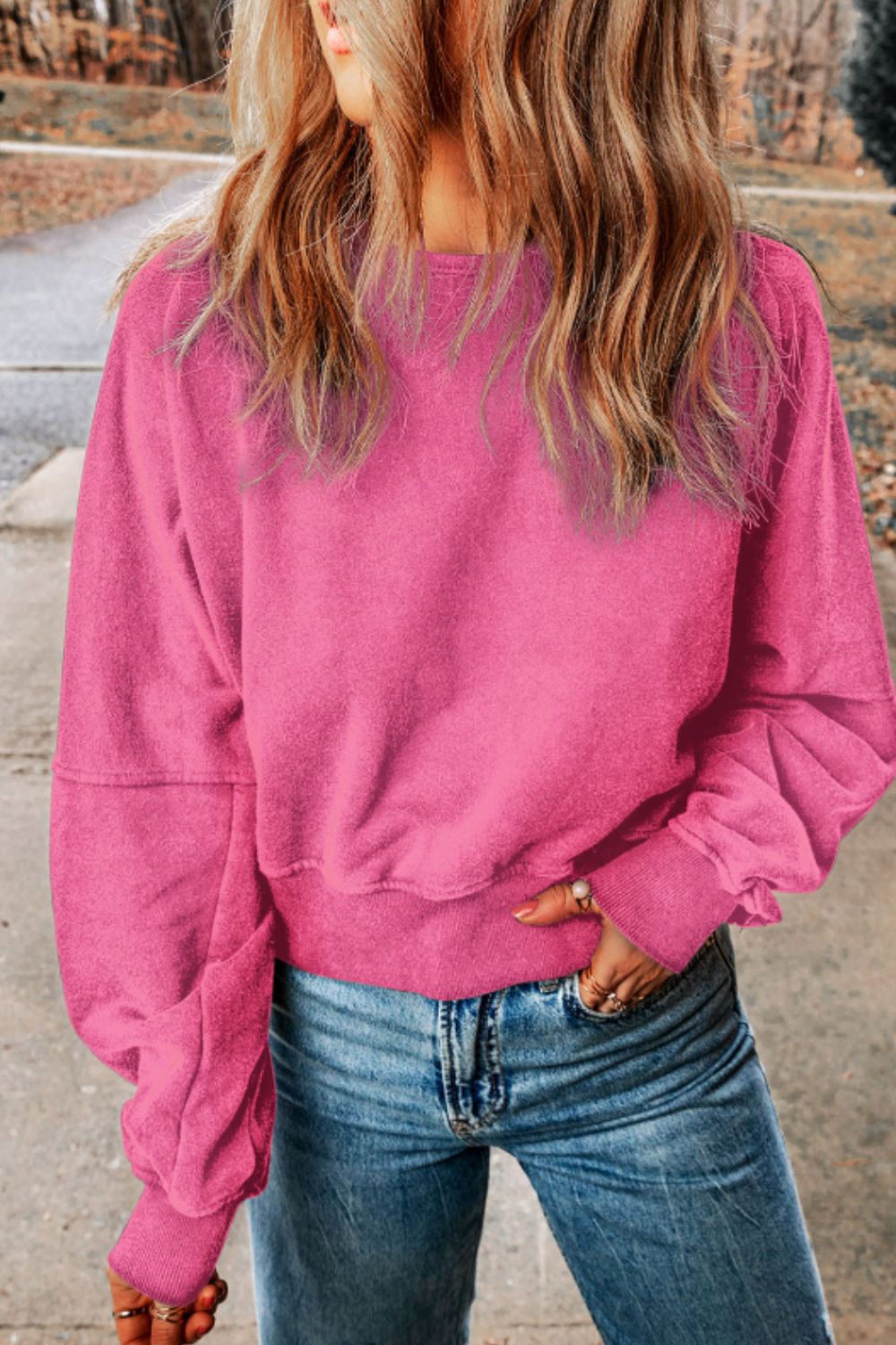 Cutout Round Neck Long Sleeve Sweatshirt [Spirit and Rebel]