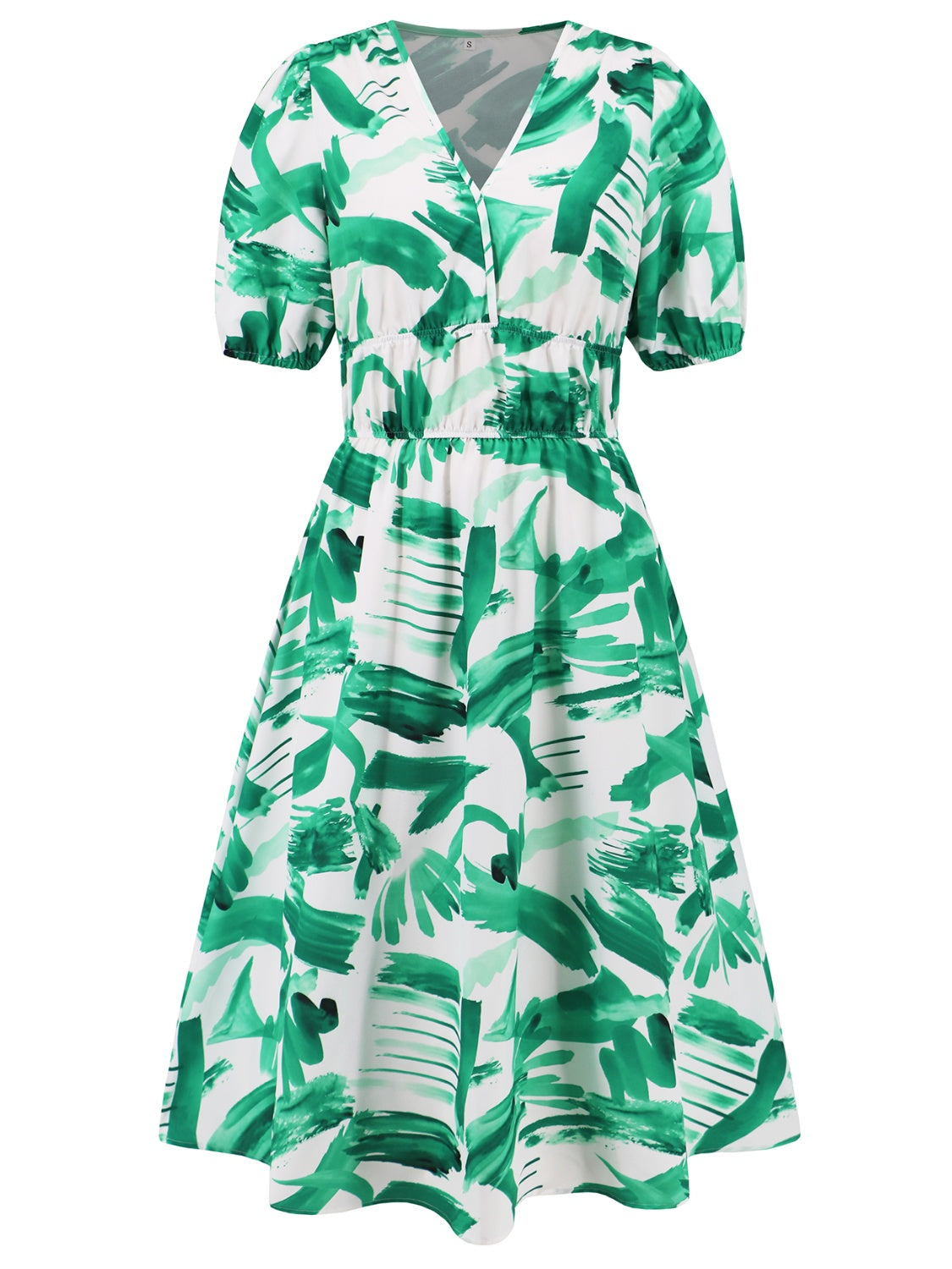 Boho Chic  Ruched Printed Surplice Short Sleeve Dress [Spirit and Rebel]   