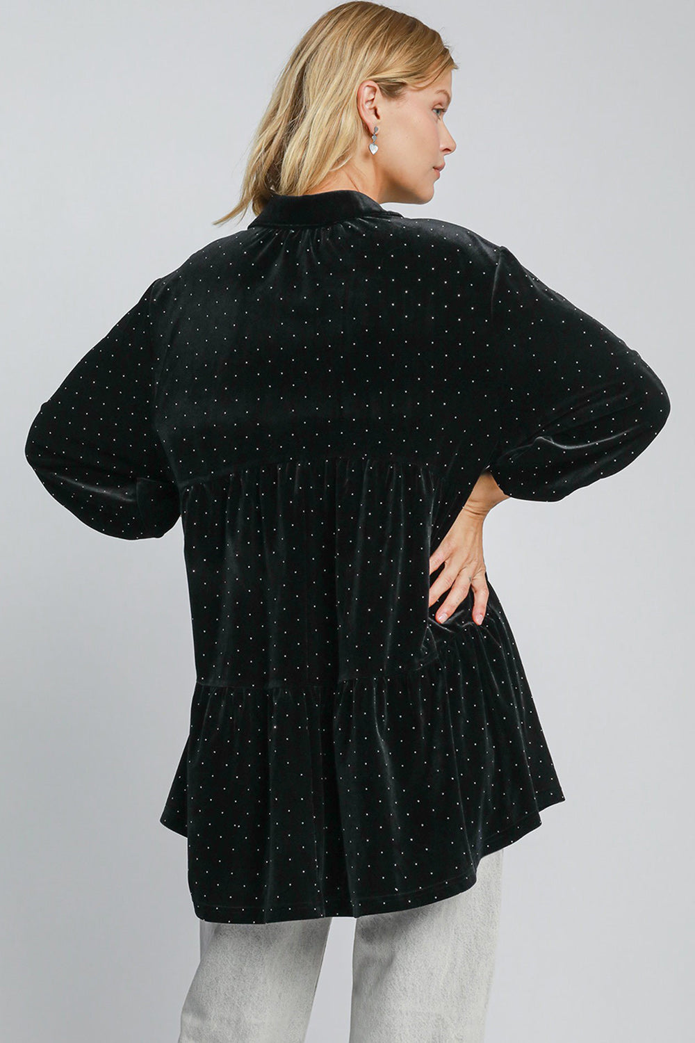 Plus Size Polka Dot Button Up Half Sleeve Shirt [Spirit and Rebel]