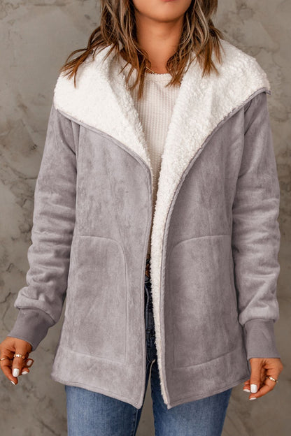 Open Front Long Sleeve Sherpa Jacket [Spirit and Rebel] Gray S