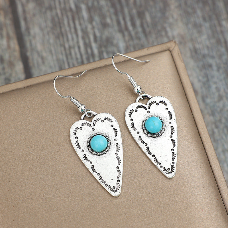 Alloy Turquoise Heart Dangle Boho Earrings - Spirit and Rebel [Spirit and Rebel]   