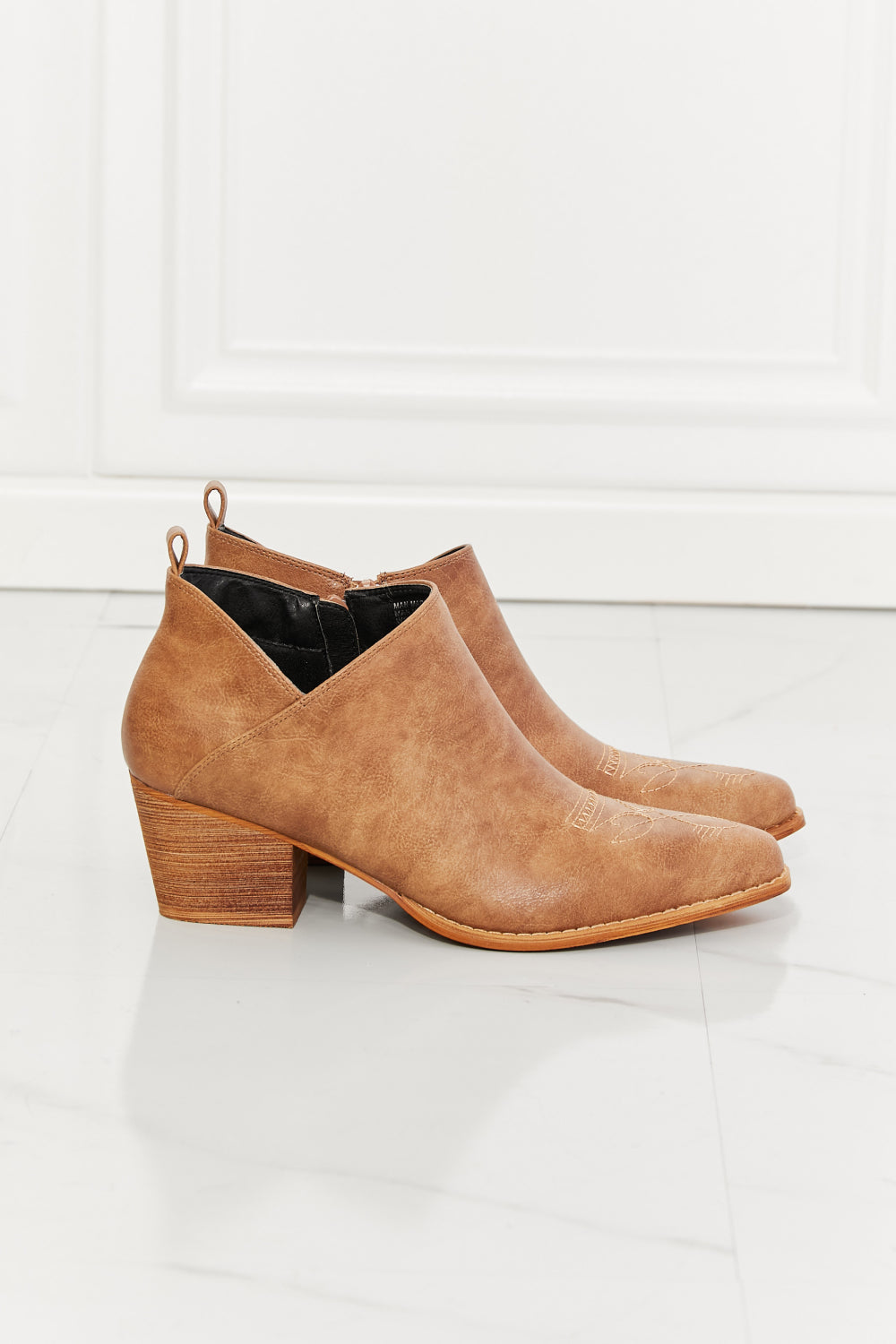 MMShoes Trust Yourself Embroidered Crossover Cowboy Bootie in Caramel [Spirit and Rebel]   