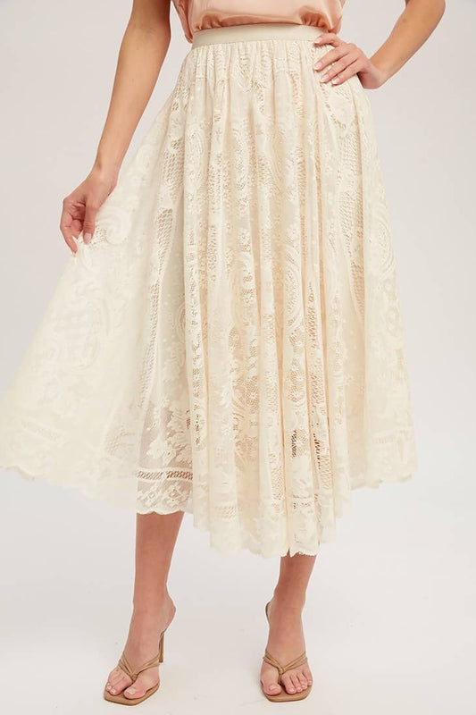 Lace High Waist Boho Midi Skirt [Spirit and Rebel] Sand S 