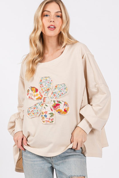 Flower Patch Dropped Shoulder Oversize Top [Spirit and Rebel] Oatmeal S