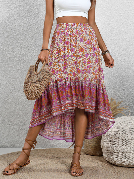 High-Low Elastic Waist Boho Skirt [Spirit and Rebel] Carnation Pink S 