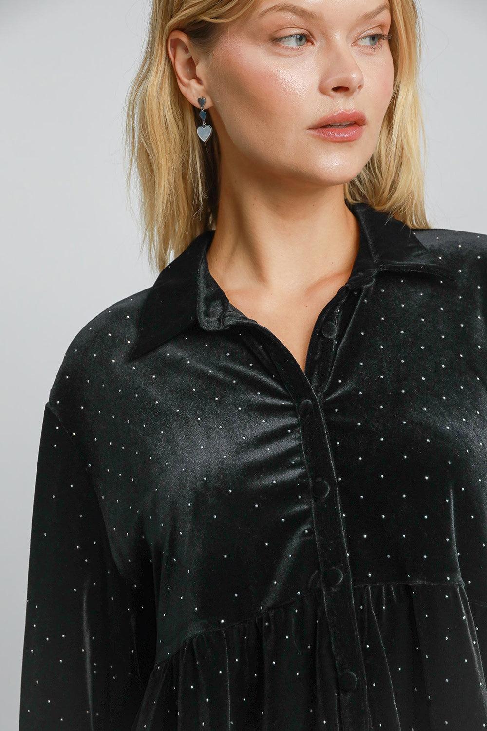 Plus Size Polka Dot Button Up Half Sleeve Shirt [Spirit and Rebel]